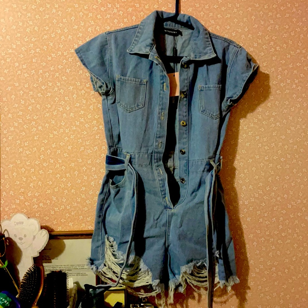 Denim romper distressed